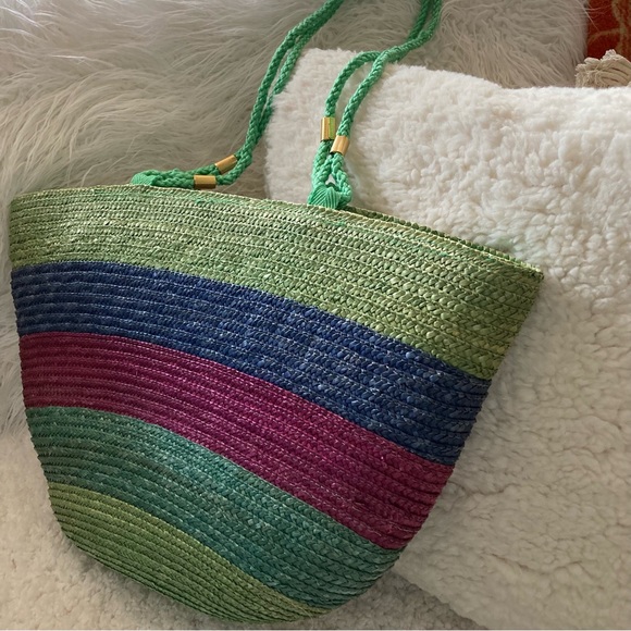 Vintage Bags Vintage Striped Multi Color Straw Bag Tote Poshmark
